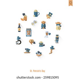 Saint Patricks Day Isolated Icon Set. Vector. Clean Work Minimum Points