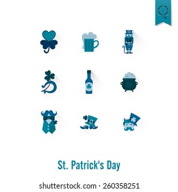 Saint Patrick's Day Isolated Icon Set. Vector. Clean Work Minimum Points.
