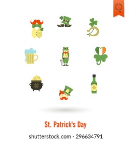 Saint Patricks Day Isolated Icon Set. Vector. Clean Work Minimum Points