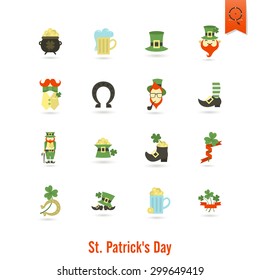 Saint Patricks Day Isolated Icon Set. Vector. Clean Work Minimum Points