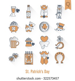 Saint Patricks Day Isolated Icon Set. Vector. Clean Work Minimum Points