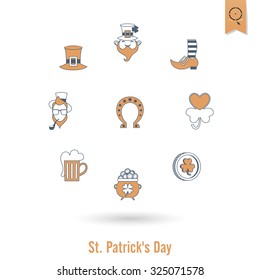 Saint Patricks Day Isolated Icon Set. Vector. Clean Work Minimum Points