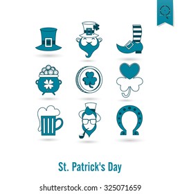 Saint Patricks Day Isolated Icon Set. Vector. Clean Work Minimum Points