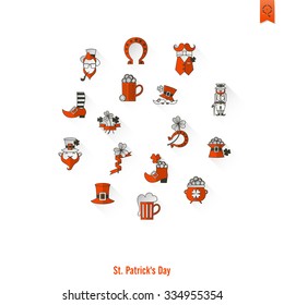 Saint Patricks Day Isolated Icon Set. Vector. Clean Work Minimum Points