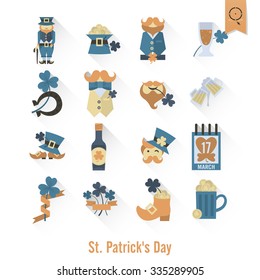 Saint Patricks Day Isolated Icon Set. Vector. Clean Work Minimum Points