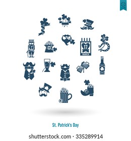 Saint Patricks Day Isolated Icon Set. Vector. Clean Work Minimum Points