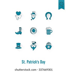 Saint Patricks Day Isolated Icon Set. Vector. Clean Work Minimum Points