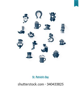 Saint Patricks Day Isolated Icon Set. Vector. Clean Work Minimum Points