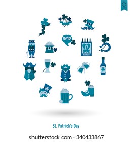 Saint Patricks Day Isolated Icon Set. Vector. Clean Work Minimum Points
