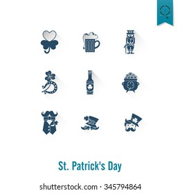 Saint Patricks Day Isolated Icon Set. Vector. Clean Work Minimum Points