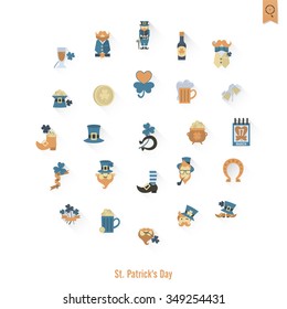 Saint Patricks Day Isolated Icon Set. Vector. Clean Work Minimum Points
