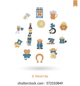 Saint Patricks Day Isolated Icon Set. Vector. Clean Work Minimum Points