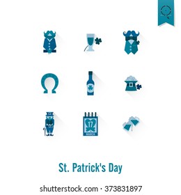 Saint Patricks Day Isolated Icon Set. Vector. Clean Work Minimum Points
