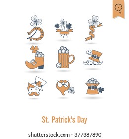 Saint Patricks Day Isolated Icon Set. Vector. Clean Work Minimum Points