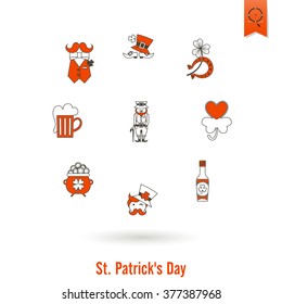 Saint Patricks Day Isolated Icon Set. Vector. Clean Work Minimum Points