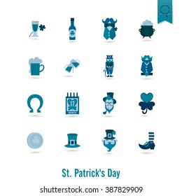 Saint Patricks Day Isolated Icon Set. Vector. Clean Work Minimum Points