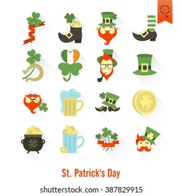 Saint Patricks Day Isolated Icon Set. Vector. Clean Work Minimum Points