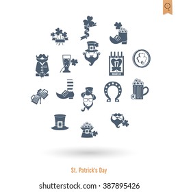 Saint Patricks Day Isolated Icon Set. Vector. Clean Work Minimum Points