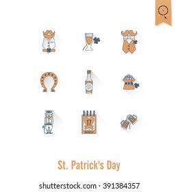 Saint Patricks Day Isolated Icon Set. Vector. Clean Work Minimum Points