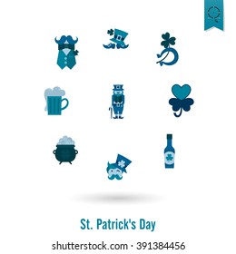 Saint Patricks Day Isolated Icon Set. Vector. Clean Work Minimum Points