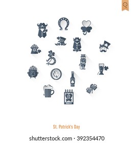 Saint Patricks Day Isolated Icon Set. Vector. Clean Work Minimum Points