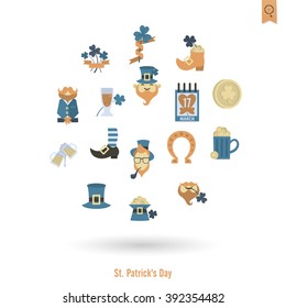 Saint Patricks Day Isolated Icon Set. Vector. Clean Work Minimum Points