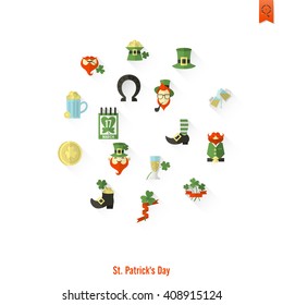 Saint Patricks Day Isolated Icon Set. Vector. Clean Work Minimum Points