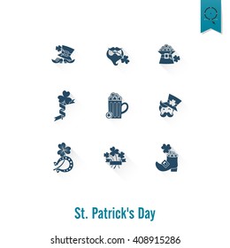 Saint Patricks Day Isolated Icon Set. Vector. Clean Work Minimum Points
