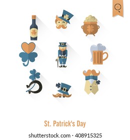Saint Patricks Day Isolated Icon Set. Vector. Clean Work Minimum Points