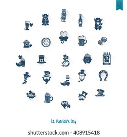 Saint Patricks Day Isolated Icon Set. Vector. Clean Work Minimum Points