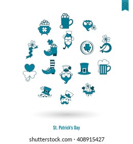 Saint Patricks Day Isolated Icon Set. Vector. Clean Work Minimum Points