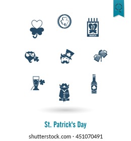 Saint Patricks Day Isolated Icon Set. Vector. Clean Work Minimum Points