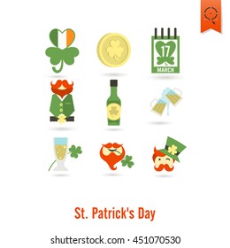Saint Patricks Day Isolated Icon Set. Vector. Clean Work Minimum Points