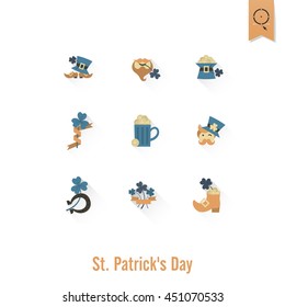 Saint Patricks Day Isolated Icon Set. Vector. Clean Work Minimum Points