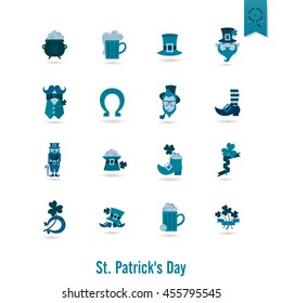 Saint Patricks Day Isolated Icon Set. Vector. Clean Work Minimum Points