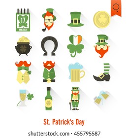 Saint Patricks Day Isolated Icon Set. Vector. Clean Work Minimum Points