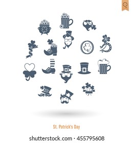 Saint Patricks Day Isolated Icon Set. Vector. Clean Work Minimum Points
