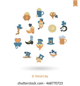 Saint Patricks Day Isolated Icon Set. Vector. Clean Work Minimum Points