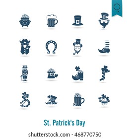 Saint Patricks Day Isolated Icon Set. Vector. Clean Work Minimum Points