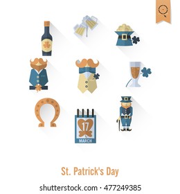 Saint Patricks Day Isolated Icon Set. Vector. Clean Work Minimum Points