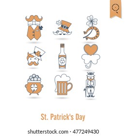 Saint Patricks Day Isolated Icon Set. Vector. Clean Work Minimum Points