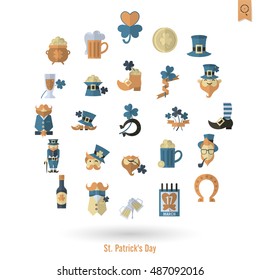 Saint Patricks Day Isolated Icon Set. Vector. Clean Work Minimum Points