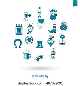 Saint Patricks Day Isolated Icon Set. Vector. Clean Work Minimum Points