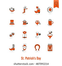 Saint Patricks Day Isolated Icon Set. Vector. Clean Work Minimum Points