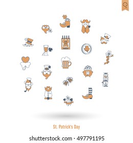 Saint Patricks Day Isolated Icon Set. Vector. Clean Work Minimum Points