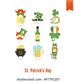 Saint Patricks Day Isolated Icon Set. Vector. Clean Work Minimum Points