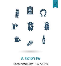 Saint Patricks Day Isolated Icon Set. Vector. Clean Work Minimum Points