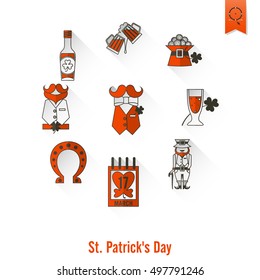 Saint Patricks Day Isolated Icon Set. Vector. Clean Work Minimum Points