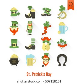 Saint Patricks Day Isolated Icon Set. Vector. Clean Work Minimum Points