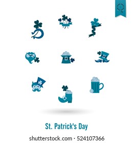 Saint Patricks Day Isolated Icon Set. Vector. Clean Work Minimum Points